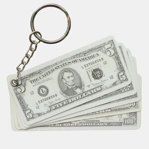 Vintage Novelty American Dollar Bills $5 $10 $20 $50 $100 Key Ring Keychain